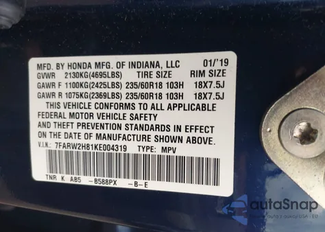 2019 Honda Cr-V Ex-L из США, поврежденный, VIN 7FARW2H81KE004319